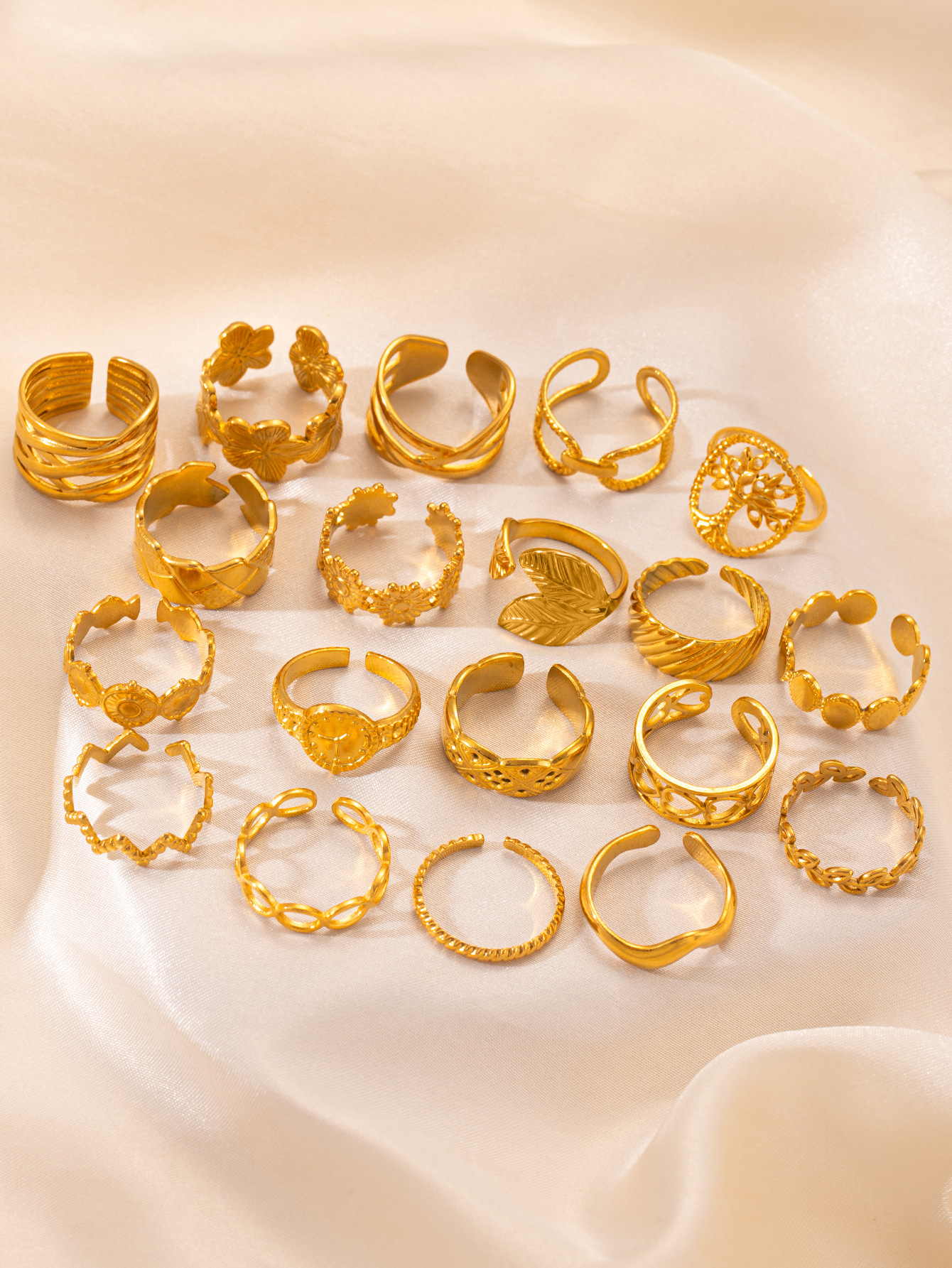 6g Weight Open Rings Classification Adjustable, One Size Ring Size Wholesale Jewelry Basic Simple Style Classic Style Leaf Heart Shape Solid Color Titanium Steel Plating Open Rings