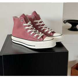 新款1970s豆沙色高帮男鞋女鞋情侣款休闲帆布鞋