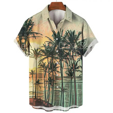 时尚男士时尚模式社交夏威夷超大短袖花衬衫休闲原宿夏季复古服装