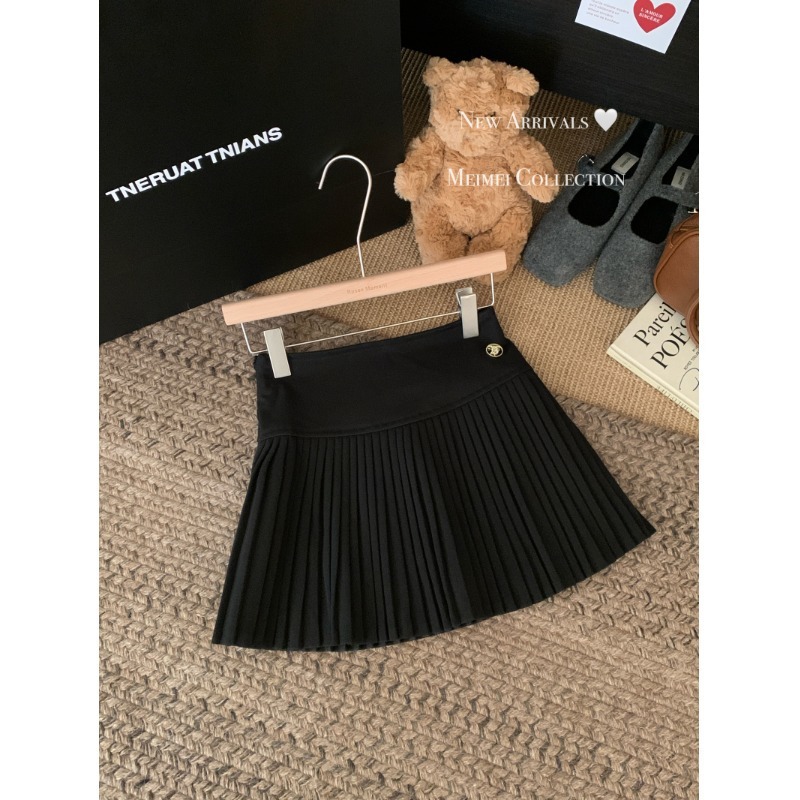 学院风高腰毛呢短裙灰色百褶裙女秋季新款显瘦百搭半身裙A字裙子