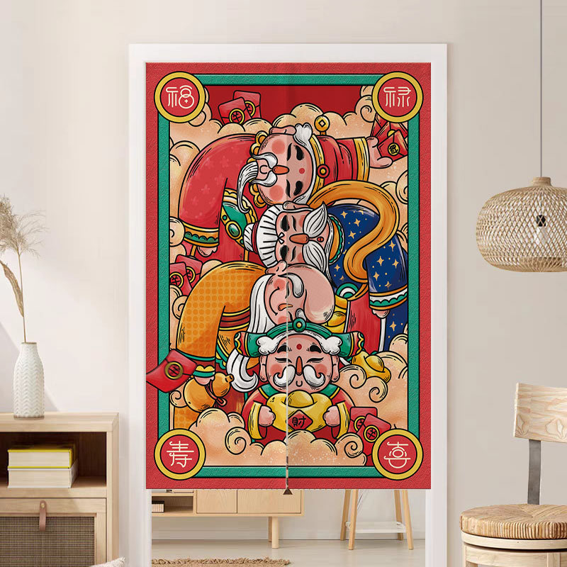 Chinese-Style God of Wealth Door Curtain for Living Room and Bedroom Partition, Fortune-Attracting Curtain for Kitchen, Bathroom, and Home Use