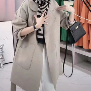 New Fashionable Ladies Wear Thin Double-Sided Tito Coat Sheep Mid-length Double-Sided Fleece Coat Jacket New