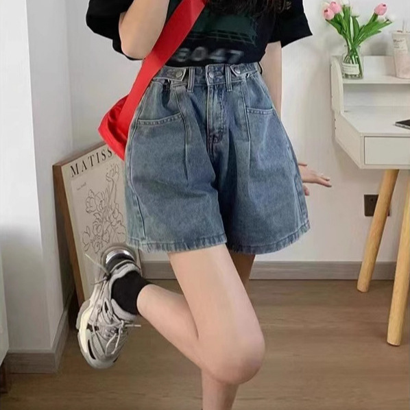 Plus Size High-Waisted Denim Shorts for Women 2025 Summer New Style Fat mm High-Waisted Slimming Look Loose Straight Wide-Leg Mid-Pants