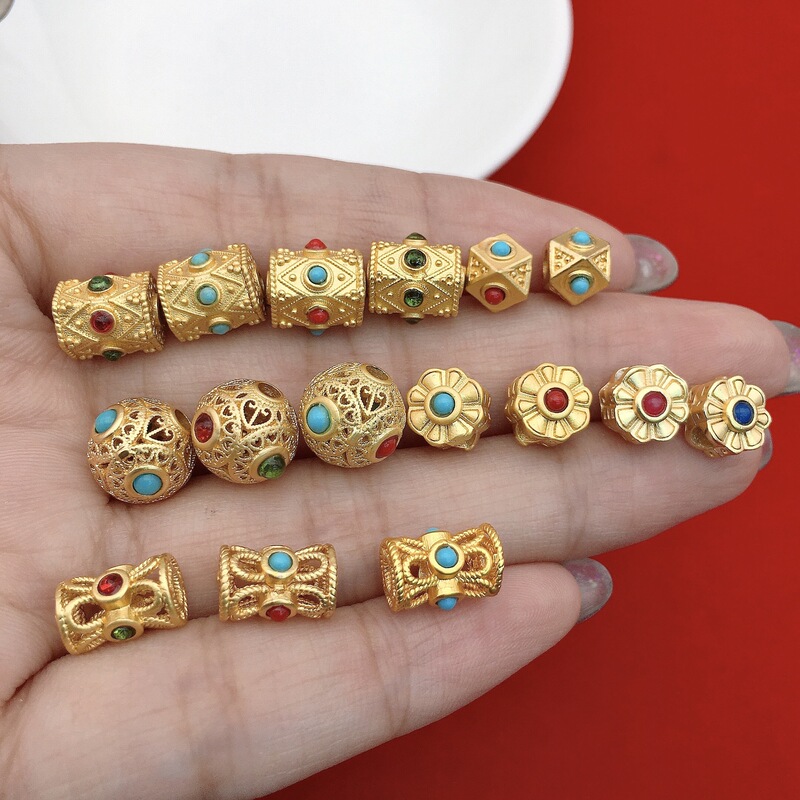 Sand Gold Prayer Wheel DIY Bracelet Loose Beads Craft Accessories Barrel Beads Enamel Turquoise Jewelry Turquoise Inlaid Turquoise