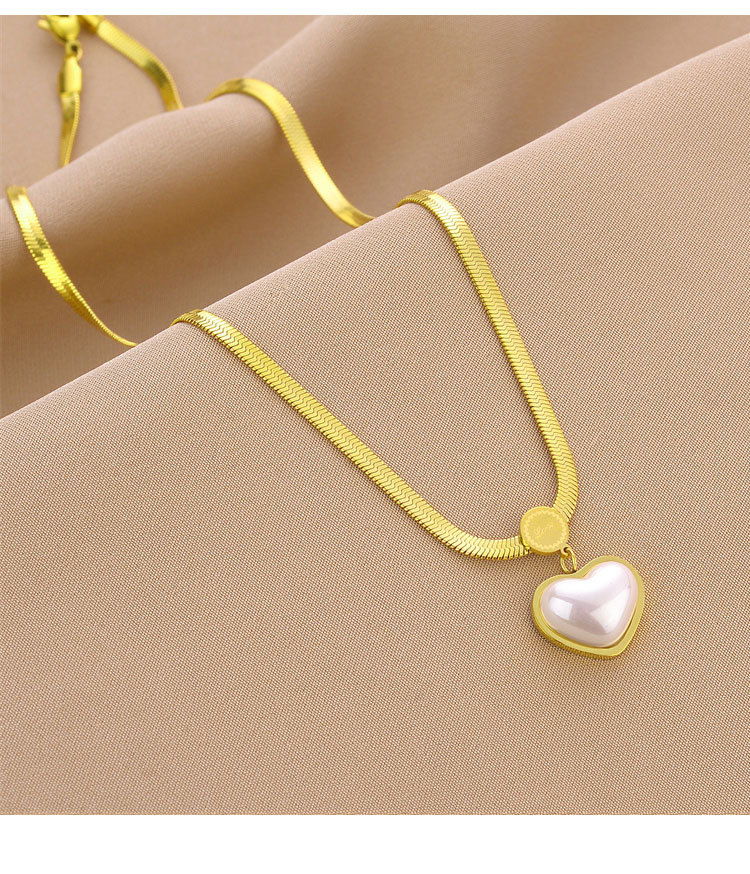 Elegant Heart Shape Titanium Steel Inlay Artificial Pearls Necklace Colorza_colorza_1