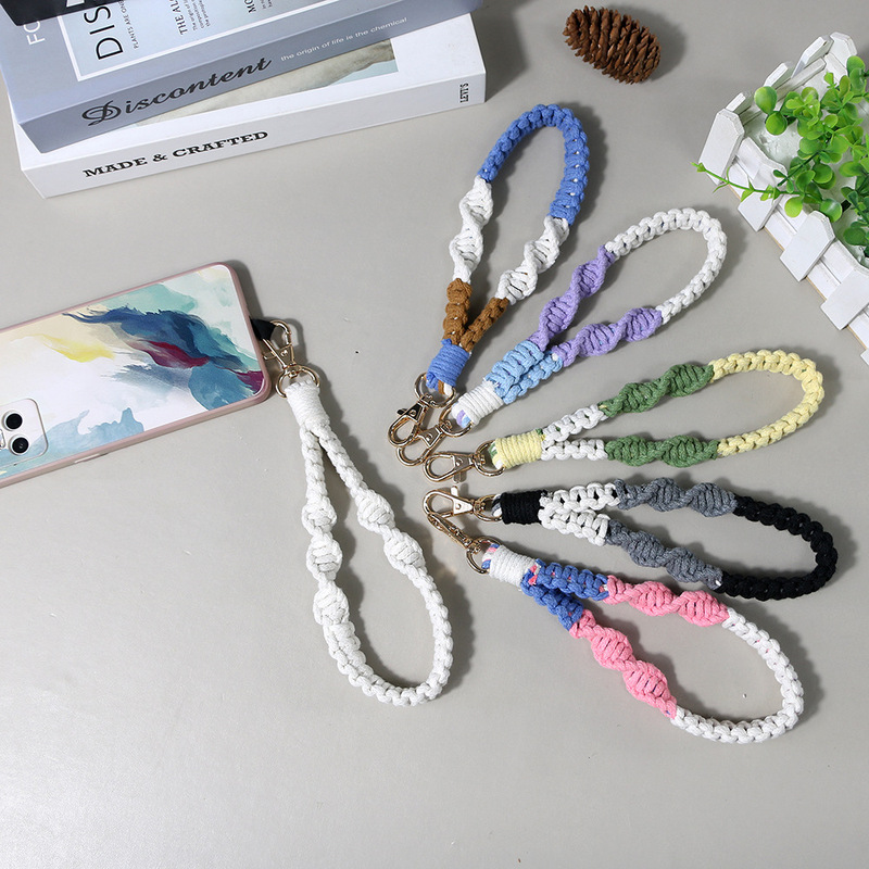 New Korean Style Hand-woven Lanyard Keychain Bracelet Anti-lost Mobile Phone Lanyard Simple Cute Bag Pendant