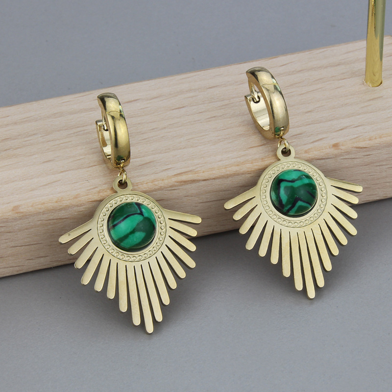 Simple Style Geometric Titanium Steel Earrings Necklace Artificial Gemstones Stainless Steel Necklac