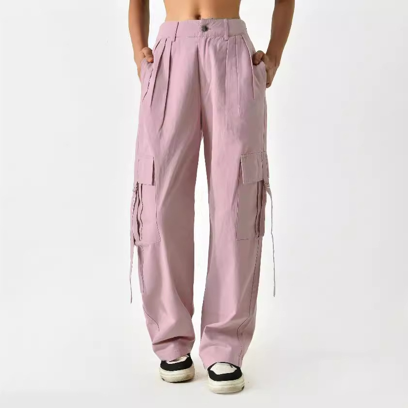 Pantalones de Trabajo Holgados para Mujer de Algodón, Corte Recto, Con Correas, para Estilo Urbano