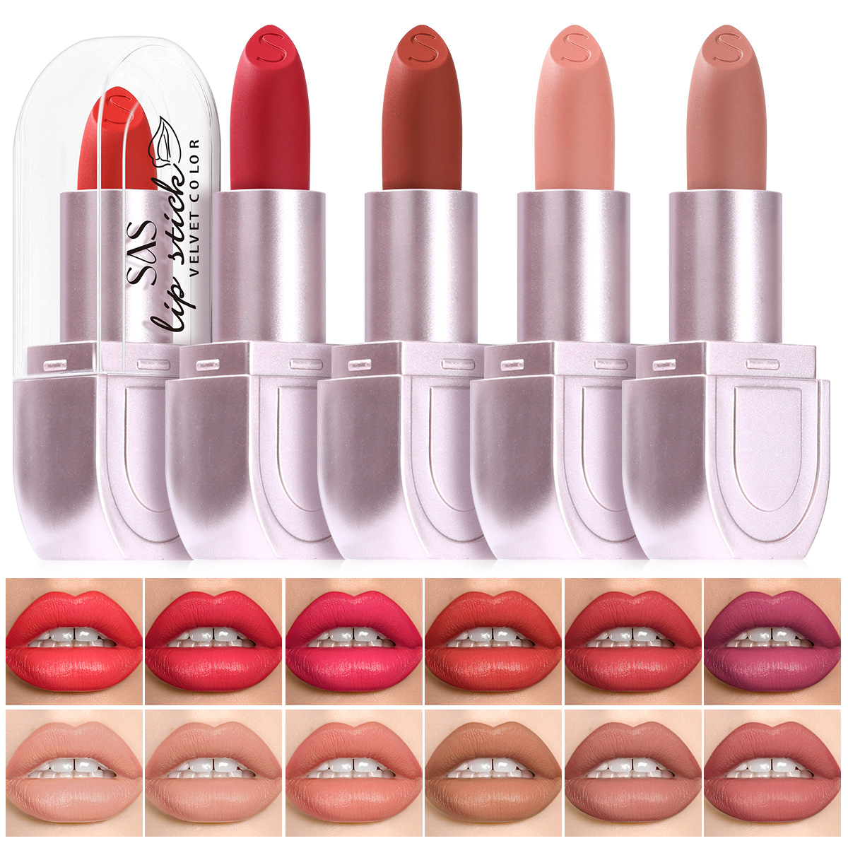 SAS Europa y los Estados Unidos transfronterizos impermeable impermeable impermeable taza humectante de goma fluorescente color natural semi-silicona lápiz labial