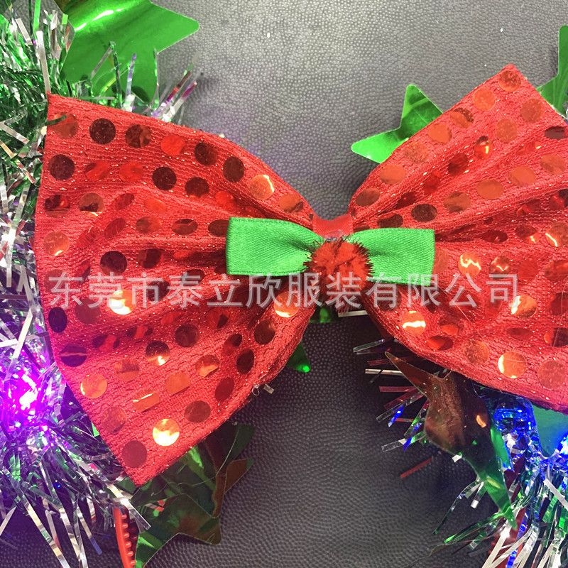 クリスマスヘッドバンド 光る花輪ヘッドバンド パーティーヘッドバンド クリスマス蝶飾り 五芒星飾り 光るヘッドバンド|undefined