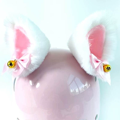 Female Riders, Plush Cartoon Ears, Motosiklet dəbilqələri - white