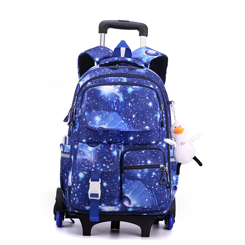 2022 nuevo grado 3-6 escuela primaria mochila de las niñas color de contraste cielo estrellado impresión mochila de la carretilla de los hombres