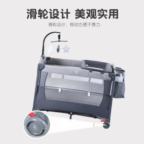 The up and down foldable baby crib can be combined into a large bed, multi-functional bedside bed for newborn babies, baby game bedside bed, wholesale