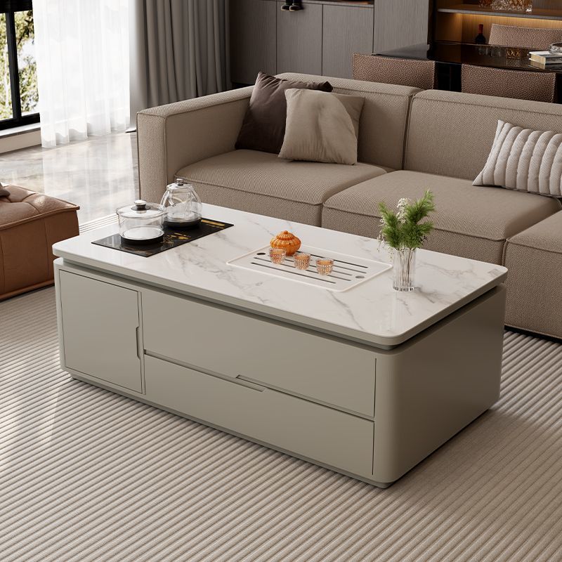 岩板现代功夫茶几泡茶桌家用客厅茶台电视柜烧水壶一体简约奶油风