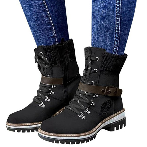 Winter Plus Size Women's Thick-Soled Snow Boots with Hook and Loop Fastening, Heavy Metal College Style