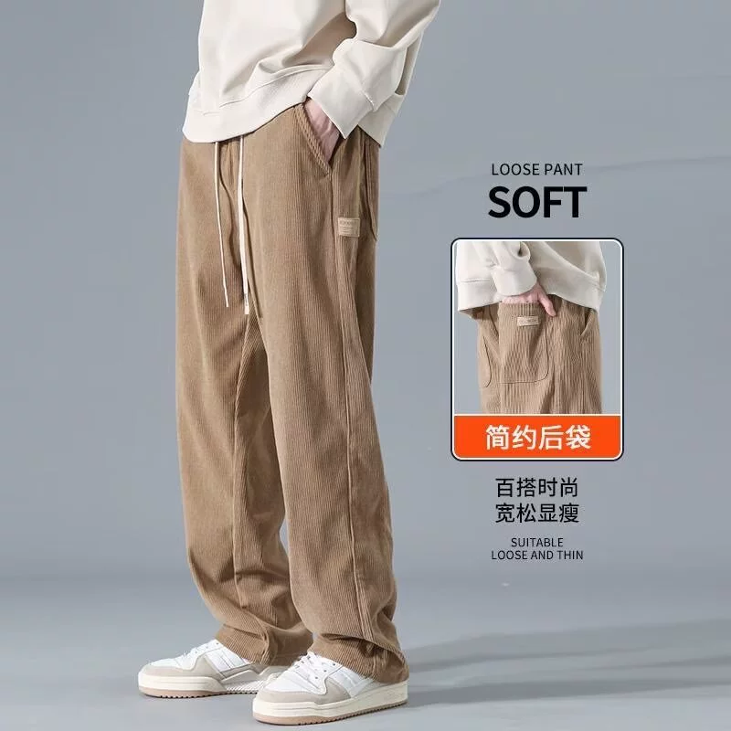 Винтажные вельветовые брюки, мужские прямые повседневные брюки, новинка весны 2023, удобные утягивающие свободные цветные длинные брюки
