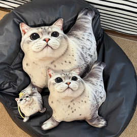 跨境仿真宠物海豹猫抱枕娃娃猫咪动物静态桌面摆件玩具