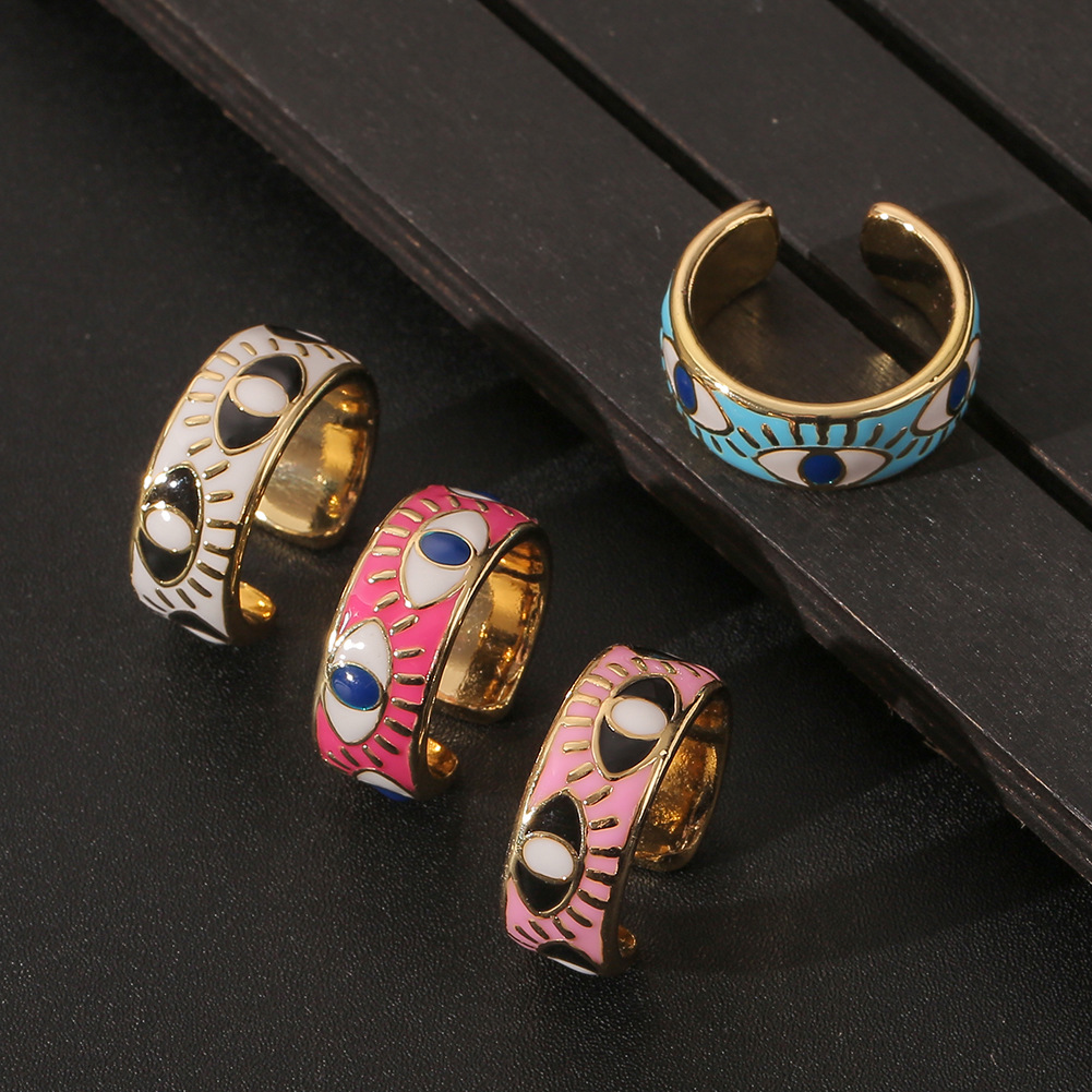 Fashion Vintage Oil Dripping Eye Devil's Eye Copper Ring Wholesale Nihaojewelry display picture 3