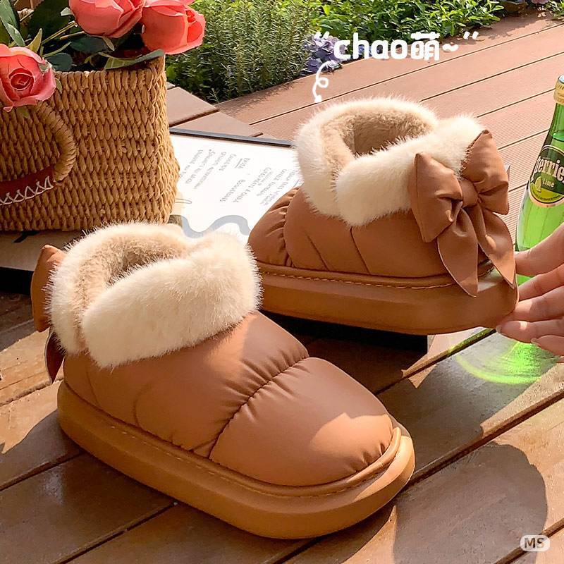 Popular Bow Cotton Slippers for Women in Autumn and Winter Indoor Home Confinement Shoes Thick-Soled Non-Slip Fleece-Lined Warm Bag Heel Cotton Shoes Popular Bow Cotton Slippers for Women in Autumn and Winter Indoor Home Confinement Shoes Thick-Soled Non-Slip Fleece-Lined Warm Bag Heel Cotton Shoes