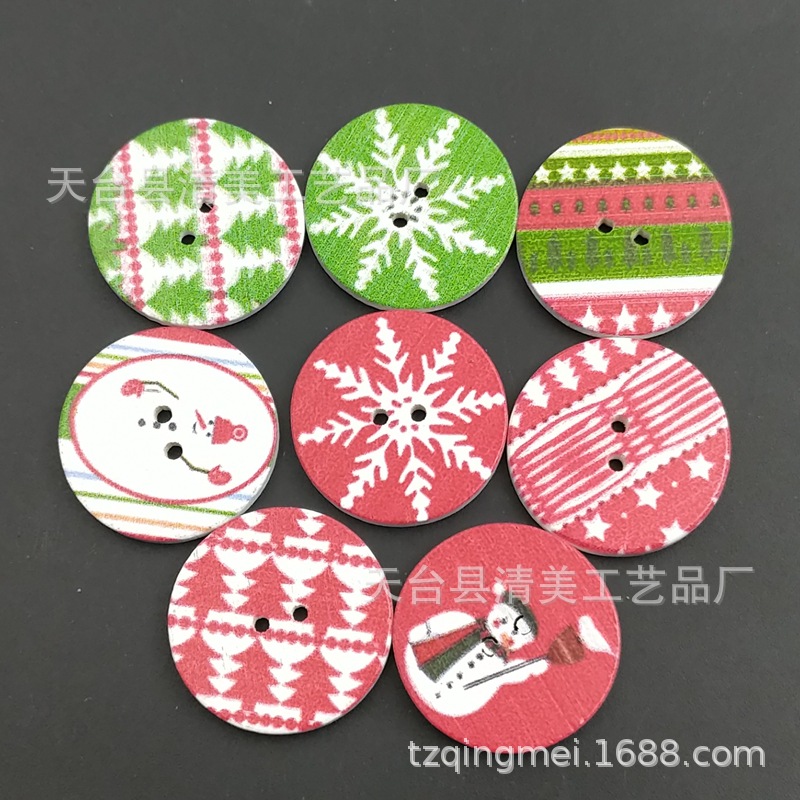 1.5/2/2.5cm Botones redondos impresos de Navidad con fondo blanco 100 piezas de botones de madera impresos con fondo blanco