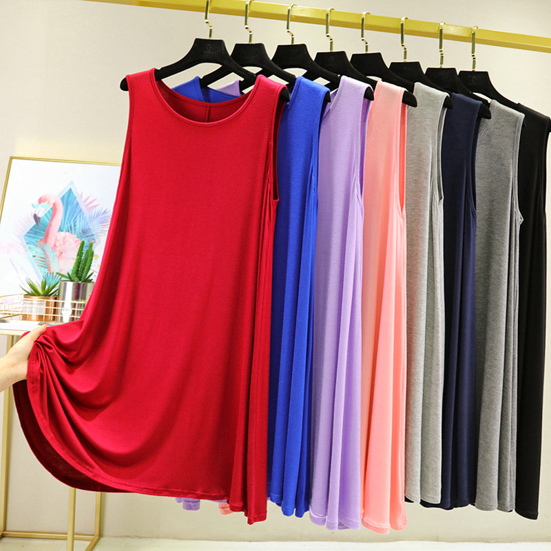 Summer Modal Tank Dress, Summer Loose Plus Size Sleeveless Dress, Nightgown, Large Swing Mid-Length Dress, Cross-Border