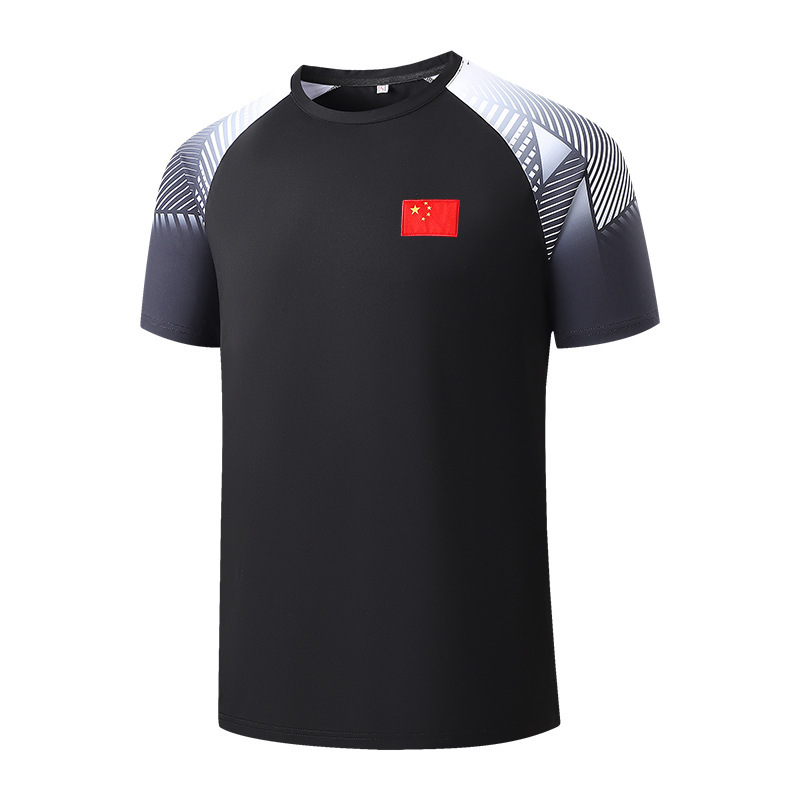 National Team's New Sports Casual Short-Sleeved Round-Neck T-Shirt Large Size Elastic Quick-Drying Half-Sleeved Coach's Top Sports