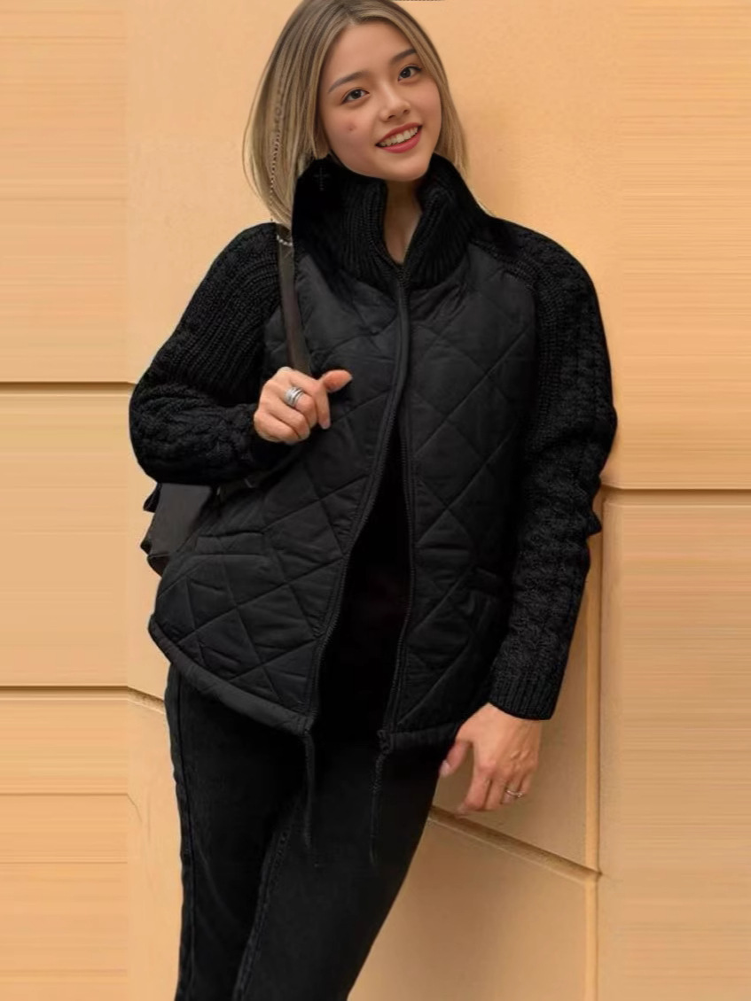 Amazon 2025 otoño y invierno nueva moda europea y americana cardigan con cremallera de manga larga de cuello de altura abrigo de algodón de mujer ropa de algodón