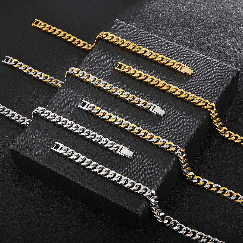 Hip-Hop Simple Style Solid Color Titanium Steel Polishing 18K Gold Plated Men's Bracelets Necklace display picture 6