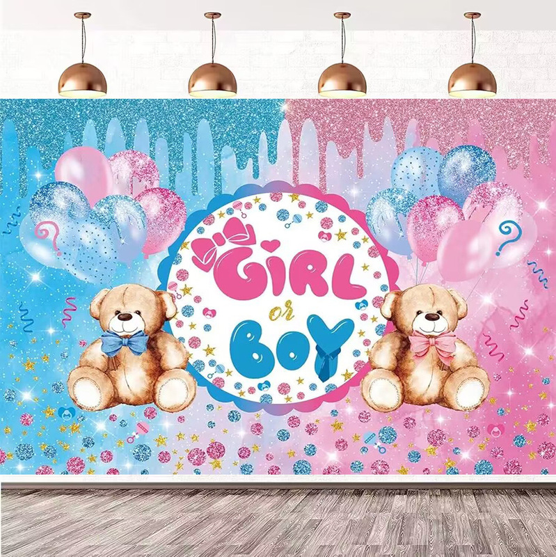 Foreign trade gradient tassel she or he gender reveal photography background cloth children's party decoration banner