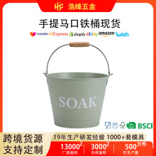 跨境厂家直销镀锌铁皮花盆绿植彩色提桶水桶带提手多规格铁桶批发
