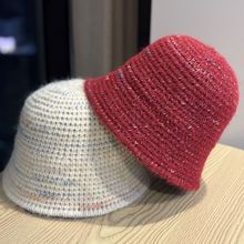 韩版渐变色手工针织帽女秋冬保暖护耳毛绒钩针盆帽时尚百搭毛线帽