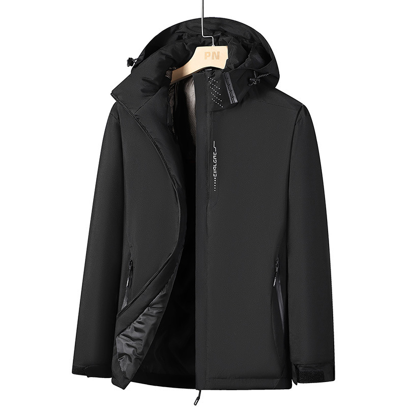 Men's Autumn and Winter Graphene Heated Jacket Hooded Solid Color Waterproof Thin Single-Impact Windproof Jacket