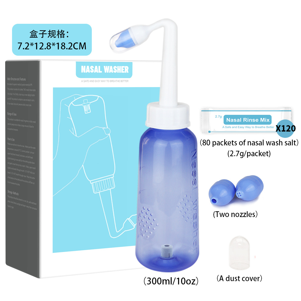 Botella de lavado nasal completo Inglés de 300m con 10-40-80 paquetes de lavado nasal de sal de lavado nasal