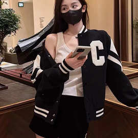 1.1正确版25秋冬塞琳C家CEL字母刺绣拼接夹克棒球服外套男女款