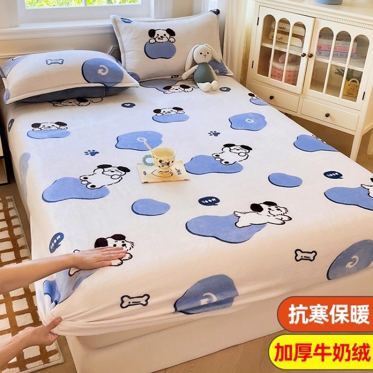 Niños caricaturas leche cama de terciopelo de invierno una sola pieza de terciopelo de colchón grueso cubierta de cama de terciopelo de coral cubierta de niño