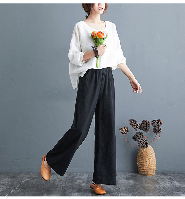 Cotton & Linen Loose Wide Leg Pants NSYF37463