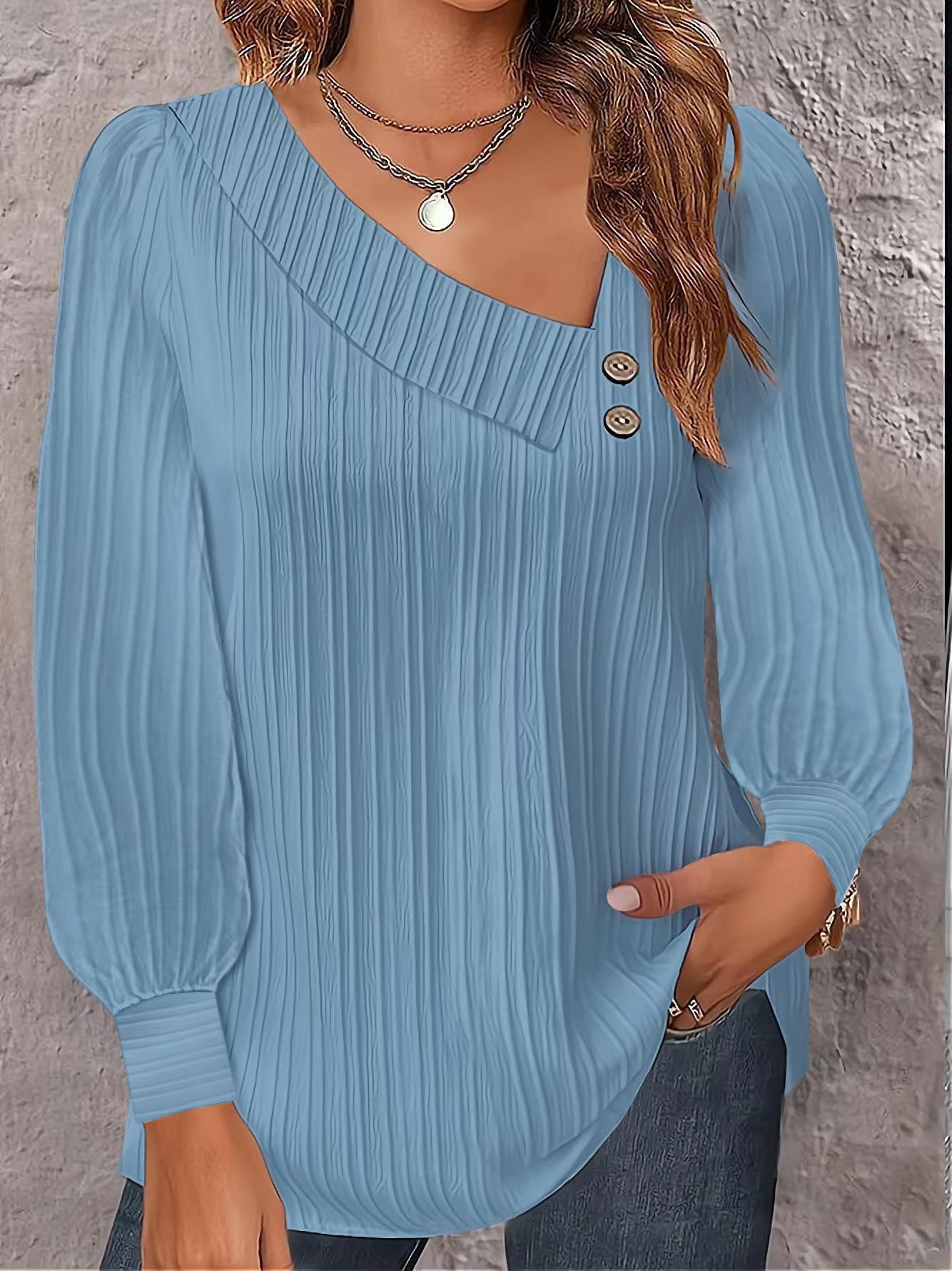 Women's Blouse Long Sleeve Blouses Button Simple Style Solid Color display picture 7