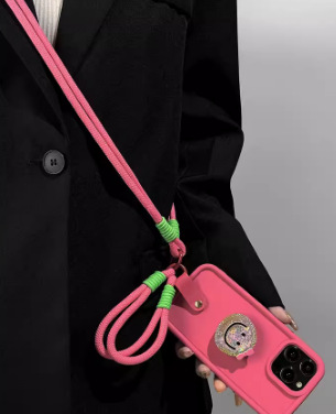 Rosa roja Smiley cara pulsera para iPhone13/15Pro crossbody 14PROMAX Apple 13 teléfono caso 11 mujer 12