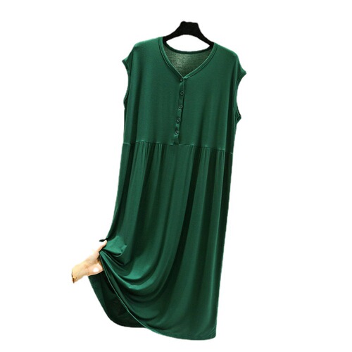 Summer Outerwear Modal Sleeveless Dress for Women: Loose Fit, Flared Design, Buttoned V-Neck Base Layer, Perfect for Casual Home Wear