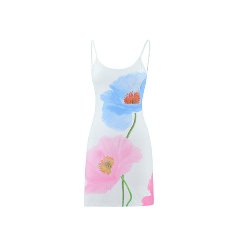 European and American Instagram-style summer petite women's camisole U-neck sexy backless A-line dress with floral print