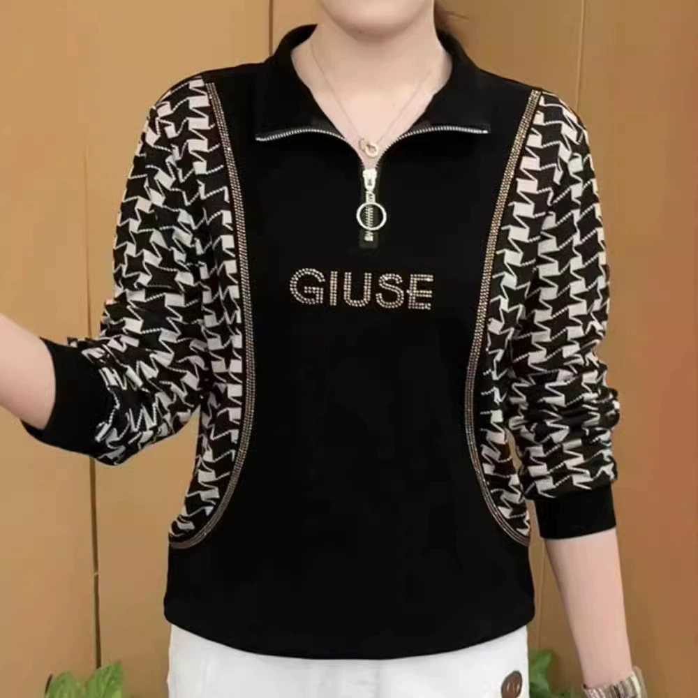 2025 весна-осень с длинными рукавами для мам среднего возраста, модные свободные повседневные тонкие толстовки и топы для женщин среднего и пожилого возраста