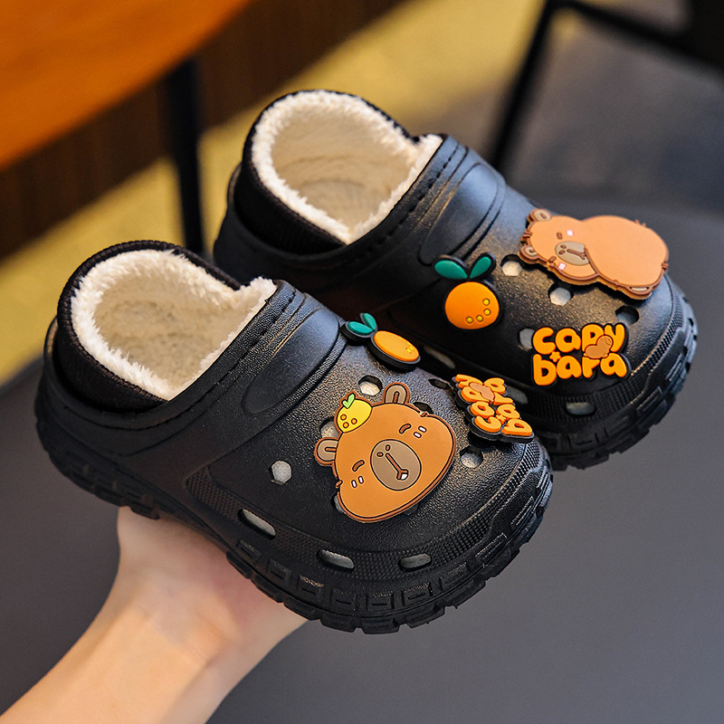 Zapatillas de algodón de invierno para niños Capibara, zapatillas de algodón para niños y niñas, cálidas y impermeables, bolsas para niños pequeños y grandes.