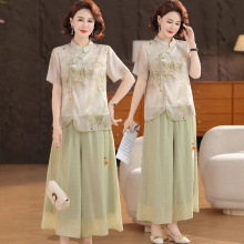 母亲节妈妈夏装洋气套装2025新款国风小衫中老年女装时尚短袖上衣