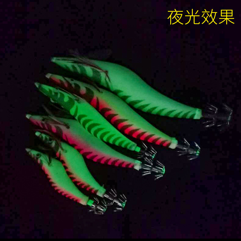 Venta al por mayor gancho de calamar camarón de madera luminoso Luya cebo falso Camarón falso Calamar de pesca caliente