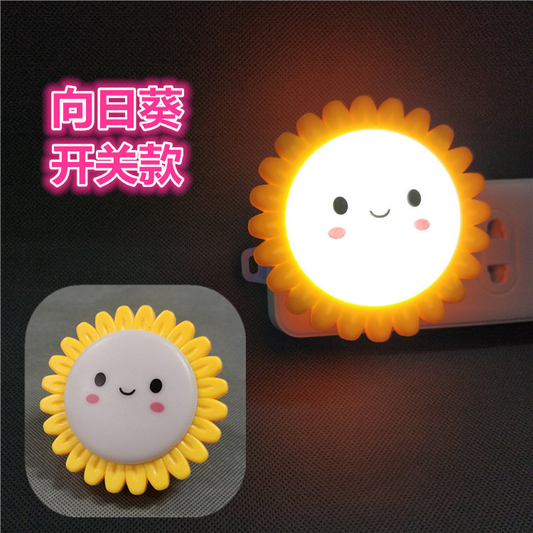 Luz de girasol con interruptor de luz de noche LED creativa de ahorro de energía enchufe de alimentación de la noche luz de noche de sueño