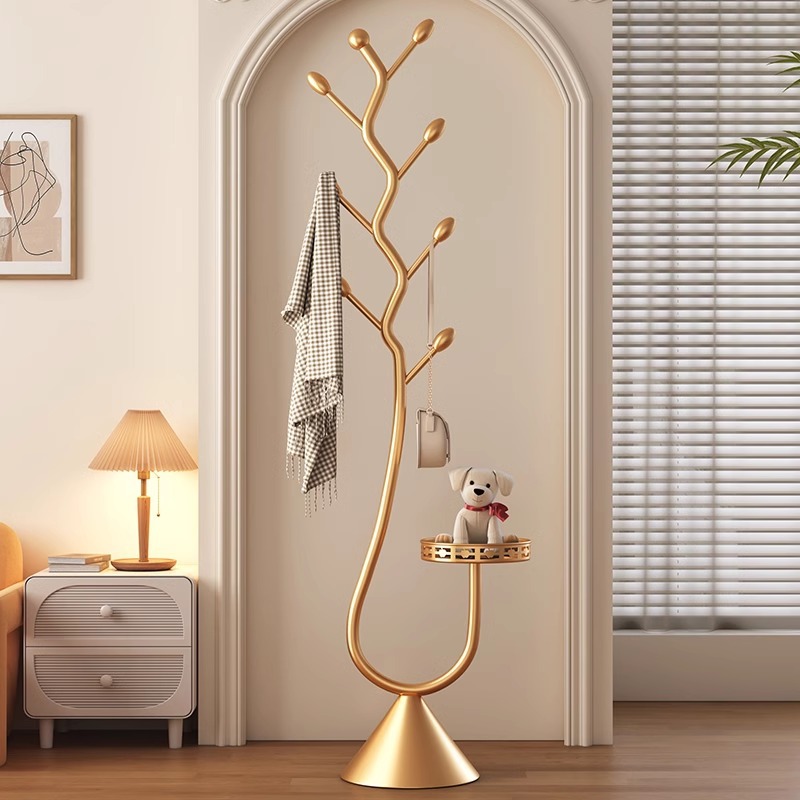 Clothes Hanger Floor-Standing Bedroom Hanger Movable Wheel Household Indoor Light Luxury Clothes Hanger with Light Simple Coat Rack