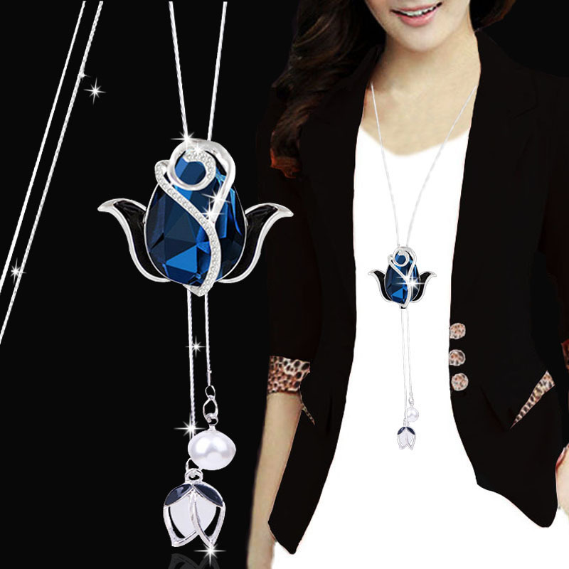 Otoño e invierno ligero estilo de lujo suéter Cadena de alto grado de las mujeres todo partido largo borla collar perla colgante accesorios al por mayor