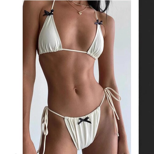 American Retro Hot Babe Contrast Color Two-Piece Vacation Beach Strappy Bikini Set