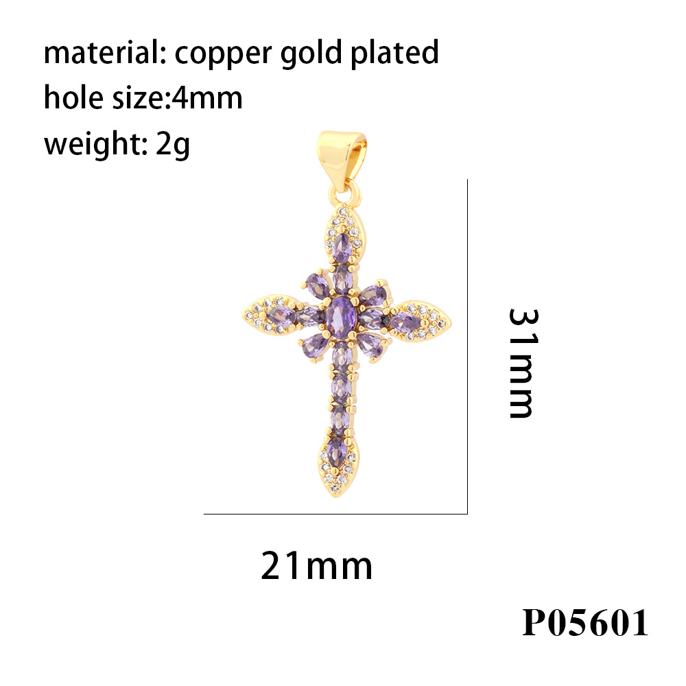 1 Piece 31 * 21mm Copper Zircon Gold Plated Cross Pendant display picture 5