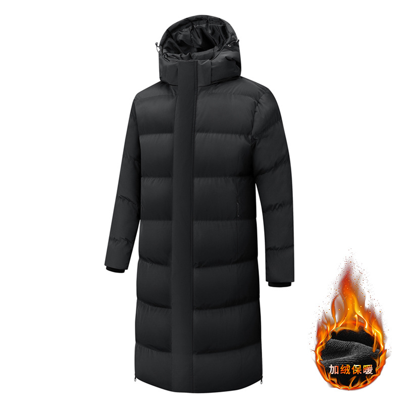 Winter long fleece-lined thickened warm cotton coat for male and female art students, suitable for exams, over-the-knee cotton jacket with customizable printing